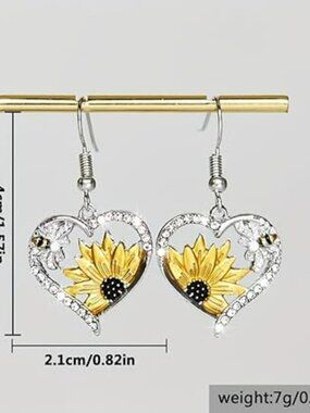 NEW Sunflower Cubic Zirconia Heart Earrings Silver Bee Drop Sunflower Earrings